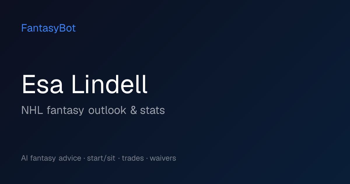 Esa Lindell Fantasy 2026: Stats & NHL Rankings